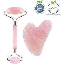 Mabeyn Seay Pembe Kuvars Quartz Face Roller & Guasha Yüz Masaj Aleti Takımı Masaj Taşı Doğaltaş Premium