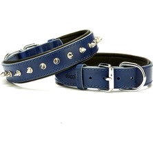 Mabeyn Doggie Konforlu Gerçek Deriden El Yapımı Çivili Köpek Boyun Tasması, 3X42-50 Cm, Lacivert