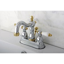 Mabeyn KB1604PL 4 Inç Lavabo Bataryası Porselen Kol Saplı, Parlak Krom ve Parlak Pirinç