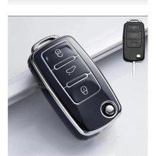 Mabeyn Autohan Keys Anahtar Kılıfı, Tiguan Jetta Golf Scirocco Polo Caddy Transporter Modelleri Için, Siyah Gümüş, Koruma