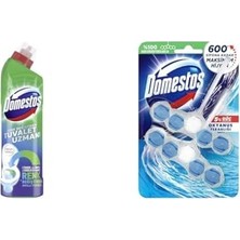 Mabeyn Domestos Tuvalet Temizleyici Renk Değiştiren Tuvalet Uzmanı Kireç Çözücü 750 ml 1 Adet(1) Domestos Okyanus Ferahlığı 5'li Güç Duopack Tuvalet Bloğu (1 x 2 Adet)(3)