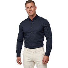 Rizzup Lacivert Slim Fit Likralı Kolay Ütülenebilir Gizli Düğmeli Erkek Gömlek 2602614