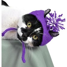 Mabeyn Örme Kedi Şapkası Mor Renk Yılbaşı Şapkası