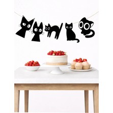 Sinek Kupası Tasarım Kedi Banner Parti ve Doğum Günü Süsü 5 Figür 10 - 12 cm Arası