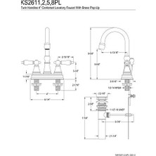 Mabeyn KS2612PL Governor 10 cm Merkezli Lavabo Bataryası Pirinç Açılır ve Porselen Kol Kolu, Cilalı Pirinç