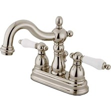 Mabeyn KB1606PL 4" Porselen Kol Saplı Merkezli Lavabo Bataryası Pn, Cilalı Nikel
