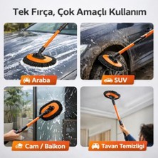 Mabeyn 100CM Uzayabilen Teleskopik Saplı Kuru Islak Araç Temizleme Fırçası, Iz ve Çizik Bırkaz Fırça, Yedek Bezli
