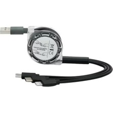 Mabeyn 0260 USB To Type-C Micro USB Lightning Çoklu Şarj Kablosu Makaralı 3'ü 1 Arada