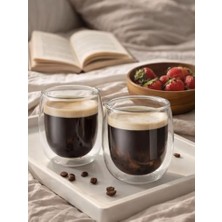 Mabeyn Needd Çift Katmanlı Cam Bardak Seti 2'li 250 ml | Borosilikat Double Isı Yalıtımlı Şeffaf Kahve Bardağı | Americano,, Cappuccino ve Soğuk Içecek Için