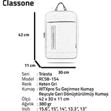 Mabeyn Triesta Serisi, RC58-154 Recycled Kumaş, 15.6 Inch Uyumlu, Laptop, Notebook Sırt Çantası, Gri