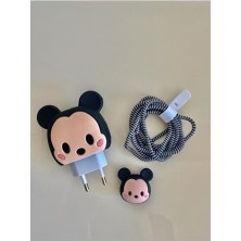 Mabeyn 18W-20W Şarj Adaptörü ile ile Uyumlu Micky Mause Şarj Başlığı ve Şarj Kablo Koruyucu Set