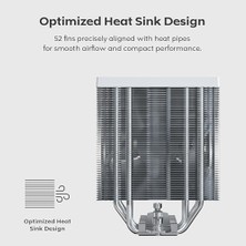 Mabeyn Montech NX400 Argb - Cpu Soğutucu, Tek Kule, 4 Gelişmiş Isı Borusu, 52 Kanatlı Isı Emici, E28, 120 mm Fdb Statik Basınçlı Fan, 28 mm Fan Kalınlığı, Köşe Kapağı Ayak Pedleri, Argb - Beyaz