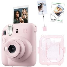 Mabeyn Mini 12 Pembe Fotoğraf Makinesi-10'lu Film-Kıskaçlı Resim Standı ve Silikon Kılıf Seti