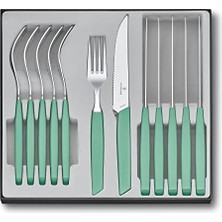Mabeyn Modern Çatal Bıçak Takımı, 12 Parça, Keskin Biftek/pizza Bıçağı, Sofra Çatalı, Yeşil, Paslanmaz Çelik, Yeşil
