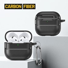 Mabeyn Airpods 4. Nesil Uyumlu Karbon Fiber Hybrid Polymer Technology Premium Kulaklık Kılıfı (Siyah)