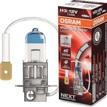 Ampul Night Breaker Laser H3 12V 55W%150'YE Kadar Fazla Işık 150M'YE Kadar Fazla Görüş Açısı,%20'ye Kadar Beyaz Işık 64151NL
