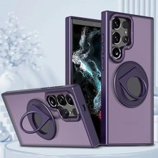 Mabeyn Galaxy S24 Ultra ile Uyumlu Kılıf 360° Dönen Magstand Kılıf Yüzüklü Parmak Geçmeli Stand Olabilen 2mm Çıkıntı Kamera Koruma Magsafe ile Uyumlu Ring Kapak Purple