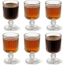 Mabeyn 6’lı Cam Ayaklı Bardak Seti 65 ml Çizgili Desenli Şık Sunum Bardağı Kahve Yanı Su Meşrubat Bardağı