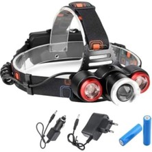 Cekar Store Kafa Lambası 6000 Lümen Şarjlı 3 Başlıklı Cree T6 LED Kafa Feneri Zoom Selektör HT-632
