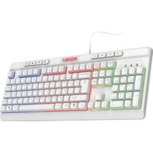 Mabeyn Membran Switch LED Işıklı Türkçe Q Gaming Oyuncu Klavyesi Beyaz Renk Klavye