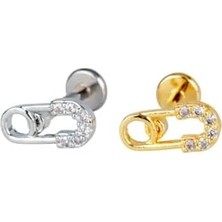 Mabeyn Mıth Sb Takı Tragus Piercing, Taşlı Çengelli Iğne, 316L Cerrahi Çelik, 1.2mm Kalınlık, 8mm Boy, Altın Renk