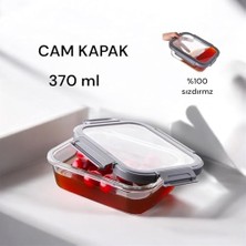 Mabeyn 1 Adet 370 ml Borosilikat Cam Saklama Kabı - 4 Klipsli Kilitli Bambu Kapaklı Sızdırmaz Vakumlu Dikdörtgen Beslenme ve Erzak Kabı Dayanıklı Küçük Boy Porsiyonluk Kutu