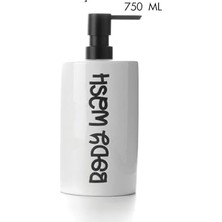 Mabeyn Seramik Banyo Dispenseri, 750 Ml, 4'lü Set, Şampuan ve Duş Jeli Pompalı Kapları, Beyaz (Beyaz 4)