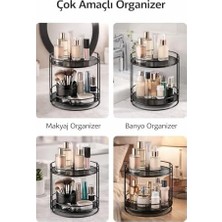 Mabeyn 2 Katlı Makyaj Organizer – Metal Kozmetik Düzenleyici Stand | Banyo ve Makyaj Masası Için Çok Amaçlı Organizer Raf | Takı, Parfüm ve Cilt Bakım Ürünleri Için Siyah Organizer