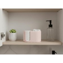 Mabeyn Çift Bölmeli Makyaj Pamuğu ve Kulak Çubuğu Kutusu, Oluklu Tasarım Şık Banyo Organizeri, Açık Pamukluk ve Kozmetik Düzenleyici - (Pembe)