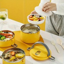 Mabeyn 4 Gözlü Çelik Desenli Sarı Termal Bento Kutusu Çocuklar Için Şirin
