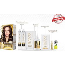 Mabeyn Maxx Deluxe Serisi 24K Altın Parçacıklı Serum ile 1 Kutu 2 x 50 ml ve Geliştiriciler Saç Boyası (Sıcak Çikolata 5.77)