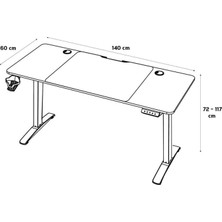 Mabeyn Mobilya Gaming Maestro-X Yükseklik Ayarlı Oyuncu Masası - Beyaz 140X72-117X60 cm