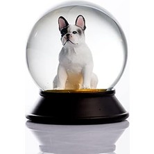 Mabeyn Cam ve Reçine Altın Patiler Köpek French Bulldog (Beyaz) Kar Küresi Hediye