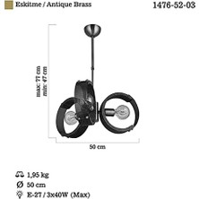 Mabeyn Manya 3'lü Ahşapli Eskitme Avize 3 x E27