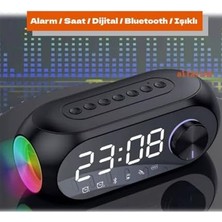 Mabeyn Alarmlı Bluetooth Fm Radyo Hoparlör + Tf Kart + Aux + Saat Alarm Hoparlör Şarjlı Dijital Masa Saati