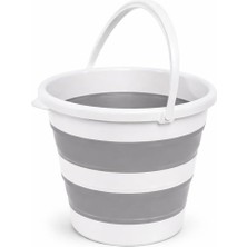 Mabeyn 13 Litre Katlanabilir Akordiyon Temizlik Kovası - 32 cm Çap x 33 cm Yükseklik - Yer Kaplamayan Pratik Silikon Su Kovası (Koyu Gri - Pembe) (Gri)