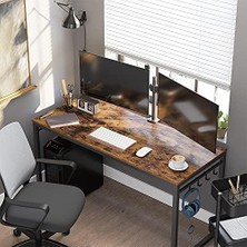 Mabeyn Çalışma, Bilgisayar, Ofis Masası, 8 Kancalı, 140 x 60 x 75 Cm, Çalışma Odası, Ev Ofisi, Ofis, Metal, Endüstriyel Tasarım, Kahverengi/siyah LWD59X