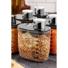 Mabeyn 1 Adet Siyah Kapaklı Vakumlu Erzak Saklama Kabı, Sızdırmaz Ölçekli Deterjan ve Kuru Bakliyat Kabı, 1300 Ml, Çok Amaçlı Mutfak Düzenleyici (1, Siyah Kapaklı, 1300 Ml)