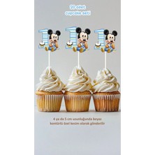 Sinek Kupası Tasarım 1 Yaş Mickey Mouse Temalı Cupcake Süsü Pasta Süsü Doğum Günü Süsü 20 Adet