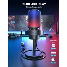 Berry Store USB Mikrofonu, Ampligame Oyun Bilgisayarı Masaüstü Kondansatör, Rgb Mikrofon, Mac/bilgisayar/ps4/ps5'te Youtube, Sessiz Düğmeli, Mikrofon Kazancı, Pop Filtresi, Şok Montajı, Kulaklık Jakı-A8