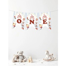 Sinek Kupası Tasarım Sirk Hayvanları Temalı One Yazılı Doğum Günü Partisi Yazı Banner