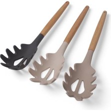 Berry Store Bambu Saplı Silikon Makarna Servis Kaşığı – Dayanıklı, Yapışmaz, 3 Renk Seçenekli, 27CM – Uzun Saplı Makarna Kaşığı (Krem)