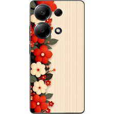 Le Balvo Redmi Note 13 Pro 4g Uyumlu Kırmızı Beyaz Çiçekler Baskılı Silikon Kılıf
