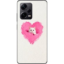 Le Balvo Redmi Note 12 Pro Plus Uyumlu Pembe Kalpli Kedi Baskılı Silikon Kılıf