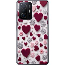 Le Balvo Xiaomi Mi 11 T-11 T Pro Uyumlu Kırmızı ve Pembe Kalpler Baskılı Silikon Kılıf