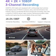 Berry Store A229 Pro 3 Kameralı Ön-Iç-Arka 4K+2K+1080P Hdr Starvis 2 Ile Uyumlu Wifi Gps Araç Kamerası