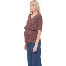 Motherway Kırmızı Hamile Tunik %95 Viskoz %5 Elastan Rahat Kalıp ile Şık Tasarım