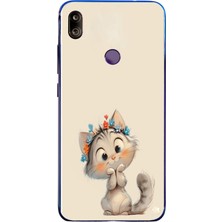 Le Balvo Redmi Note 7 Uyumlu Sevimli Çiçekli Kedi Baskılı Silikon Kılıf