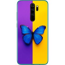 Le Balvo Redmi Note 8 Pro Uyumlu Mor Sarı Kelebek Baskılı Silikon Kılıf