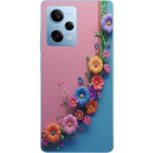 Le Balvo Redmi Note 12 Pro 5g Uyumlu Pembe Mavi Sarmaşık Baskılı Silikon Kılıf
